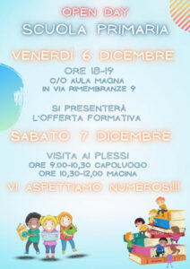 Locandina open day scuola primaria 6 dicembre 2024